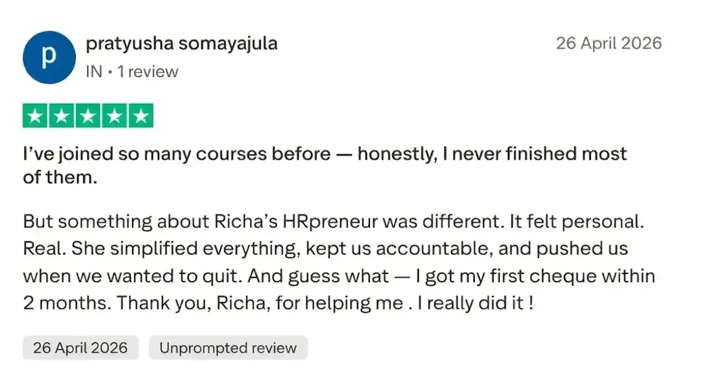 Five-star review from Pratyusha Somavajula about receiving her first cheque within two months